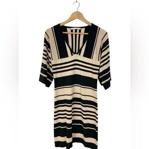 Trina Turk Black and Tan Striped Sweater Dress.  Size small.